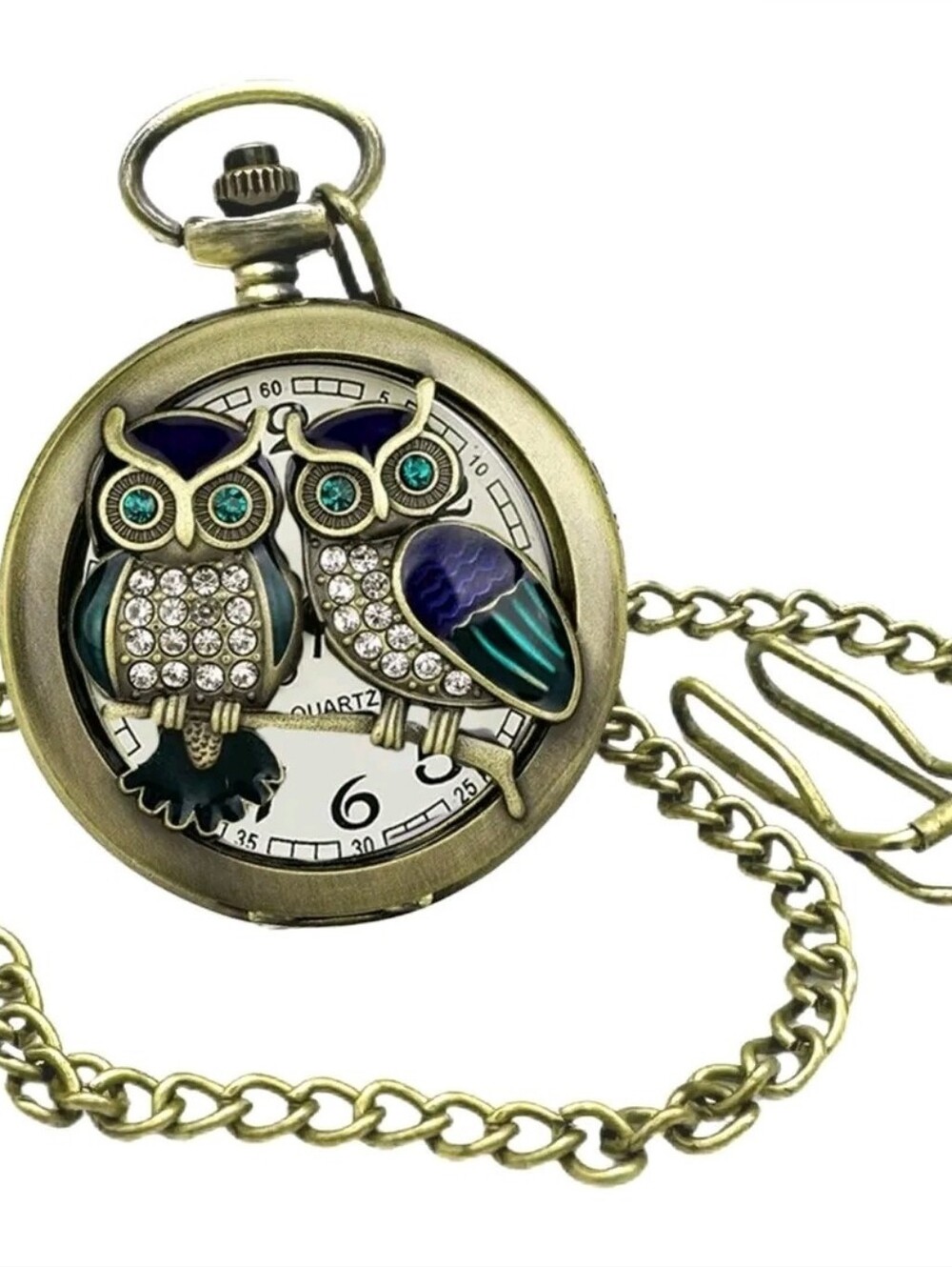 NEW 🦉 Invicta Vintage 79004 47mm Bronze Owl Rhinestone Pocket Watch New